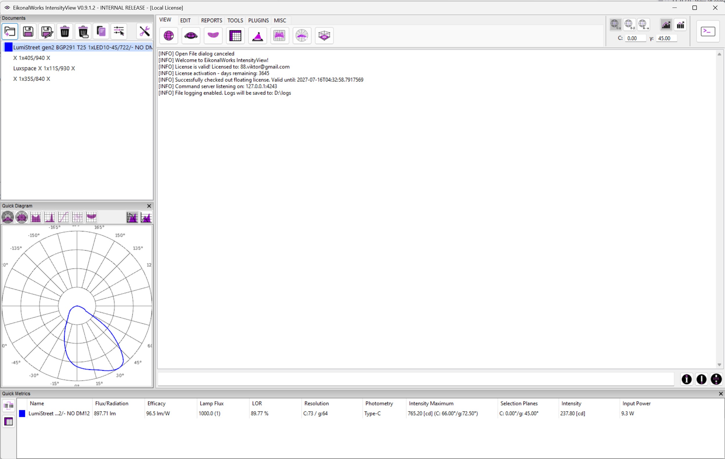 IntensityView user interface