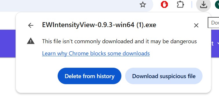 Browser suspicious file prompt